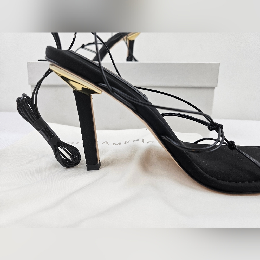 Good American Size 10 Neoprene Cage Black Tie Lace Up Gladiator Heel NEW W Box - Picture 2 of 8